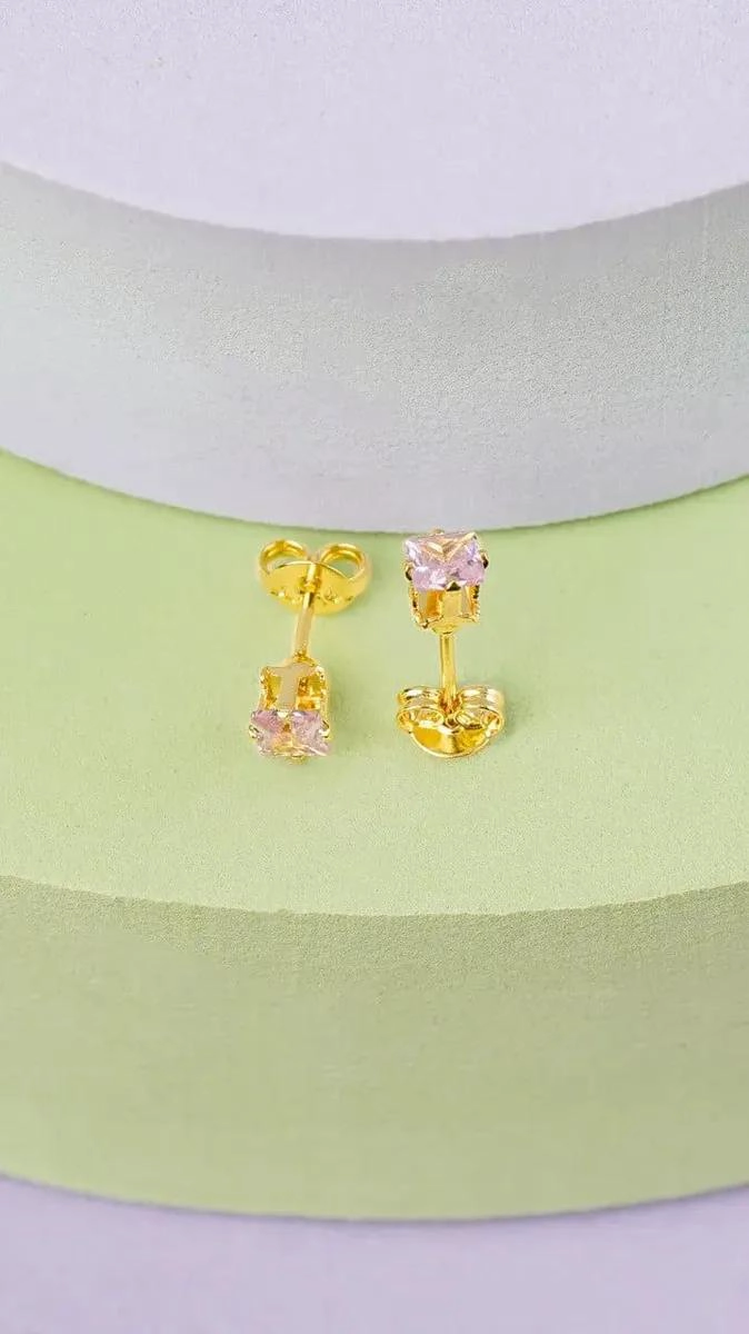 ARETE CUADRADO ROSADO EN ORO LAMINADO 18K CON CRISTALES - 3