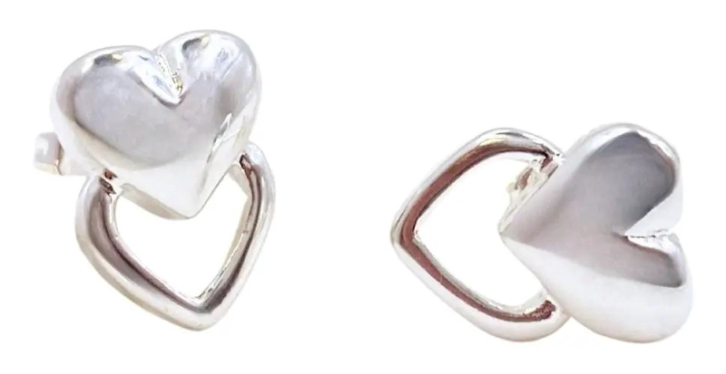 AROS DE PLATA 925 CON DOBLE CORAZON PARA MUJER - 1