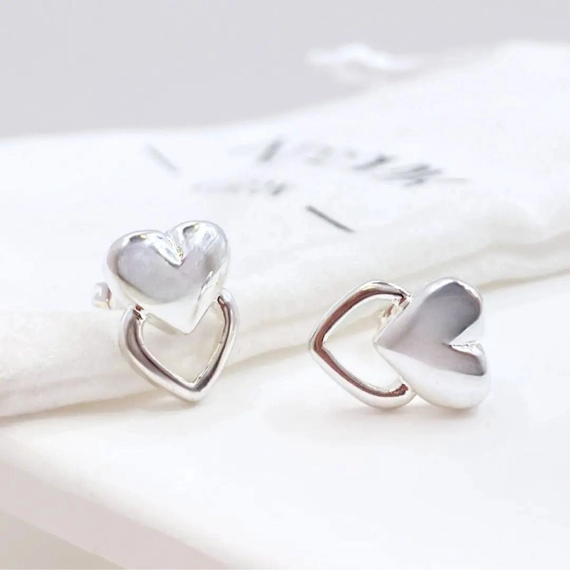 AROS DE PLATA 925 CON DOBLE CORAZON PARA MUJER - 2