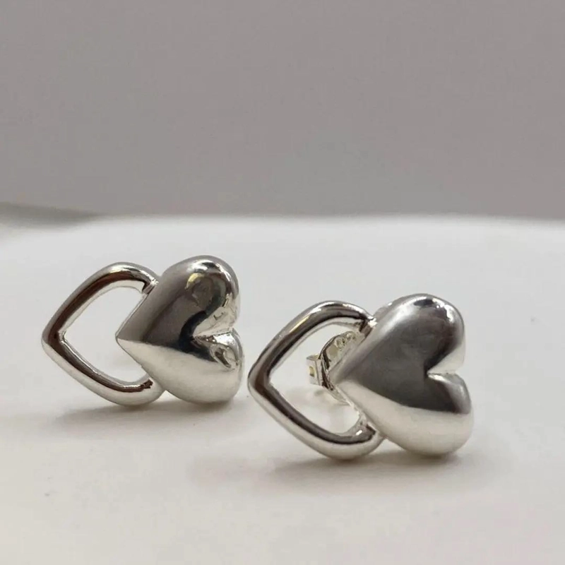AROS DE PLATA 925 CON DOBLE CORAZON PARA MUJER - 3