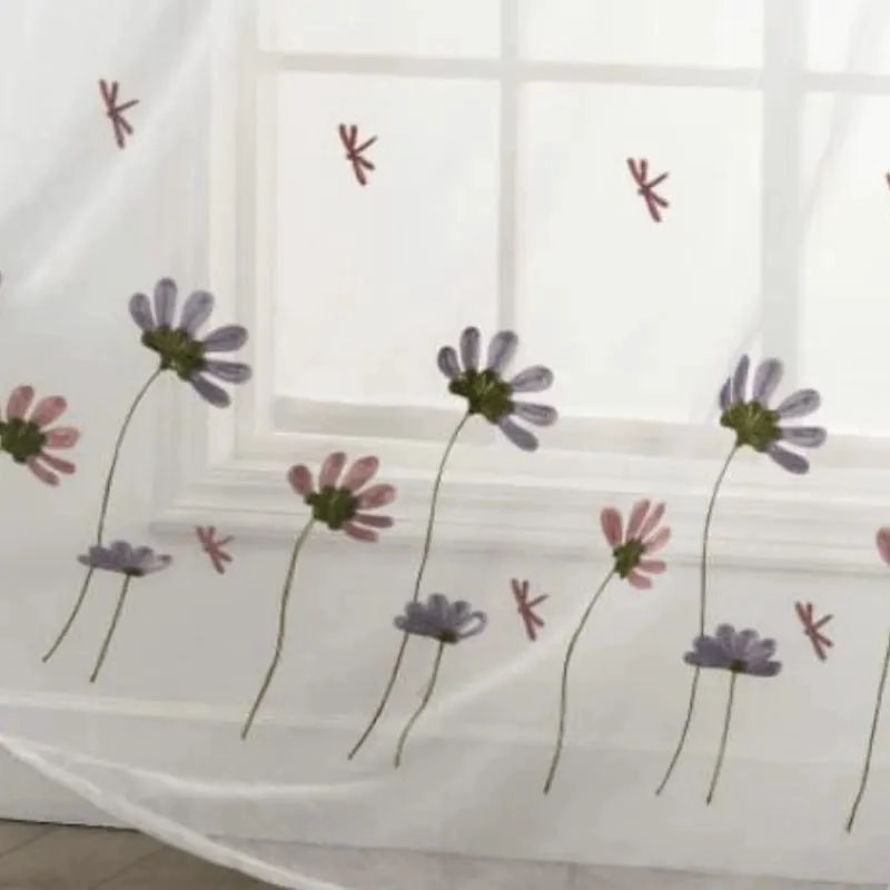 VISILLOS DE LINO BLANCO CON BORDADO DE FLORES LILA 230X140CM - 2