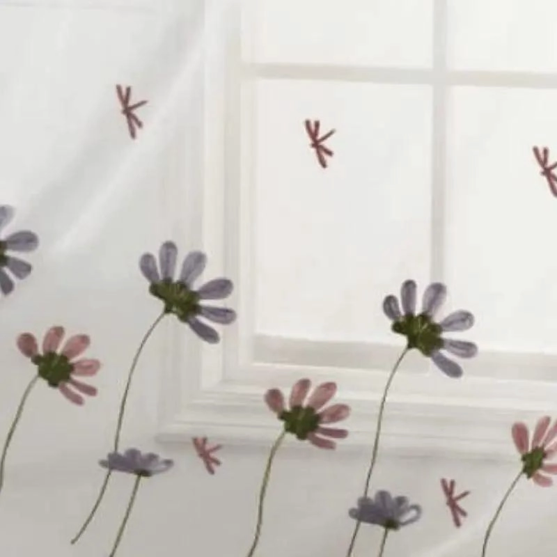 VISILLOS DE LINO BLANCO CON BORDADO DE FLORES LILA 230X140CM - 3