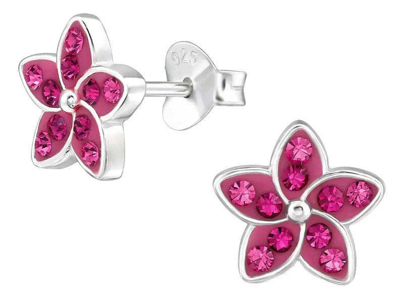AROS DE FLORES FUCSIA EN PLATA 925 PARA NIÑAS Y MUJERES - 1