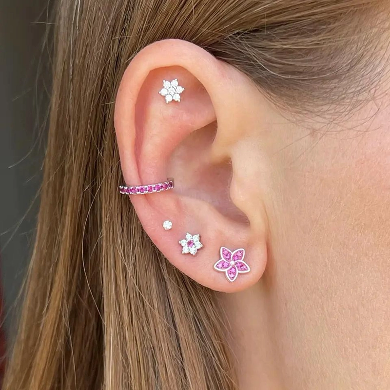 AROS DE FLORES FUCSIA EN PLATA 925 PARA NIÑAS Y MUJERES - 2