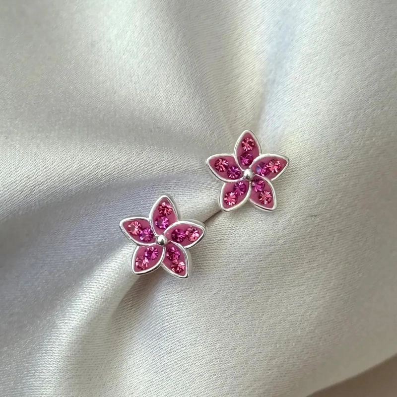 AROS DE FLORES FUCSIA EN PLATA 925 PARA NIÑAS Y MUJERES - 3