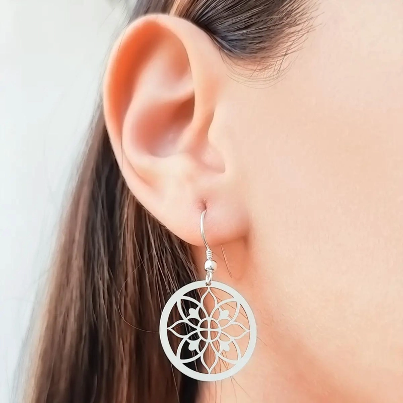 AROS COLGANTES FLOR DE LOTO EN PLATA FINA 925 - 1