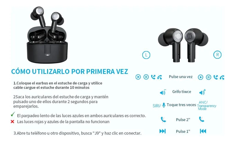 AUDIFONOS IN-EAR INALAMBRICOS BLUETOOTH 5.3 CON MICROFONO Y ESTUCHE - 5