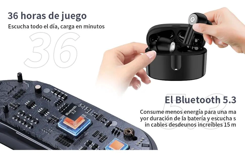 AUDIFONOS IN-EAR INALAMBRICOS BLUETOOTH 5.3 CON MICROFONO Y ESTUCHE - 9
