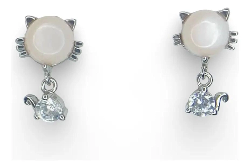 AROS COLGANTES DE GATITO EN PLATA 925 CON DETALLES ELEGANTES - 1