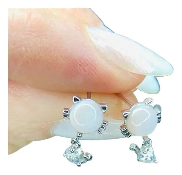 AROS COLGANTES DE GATITO EN PLATA 925 CON DETALLES ELEGANTES - 2