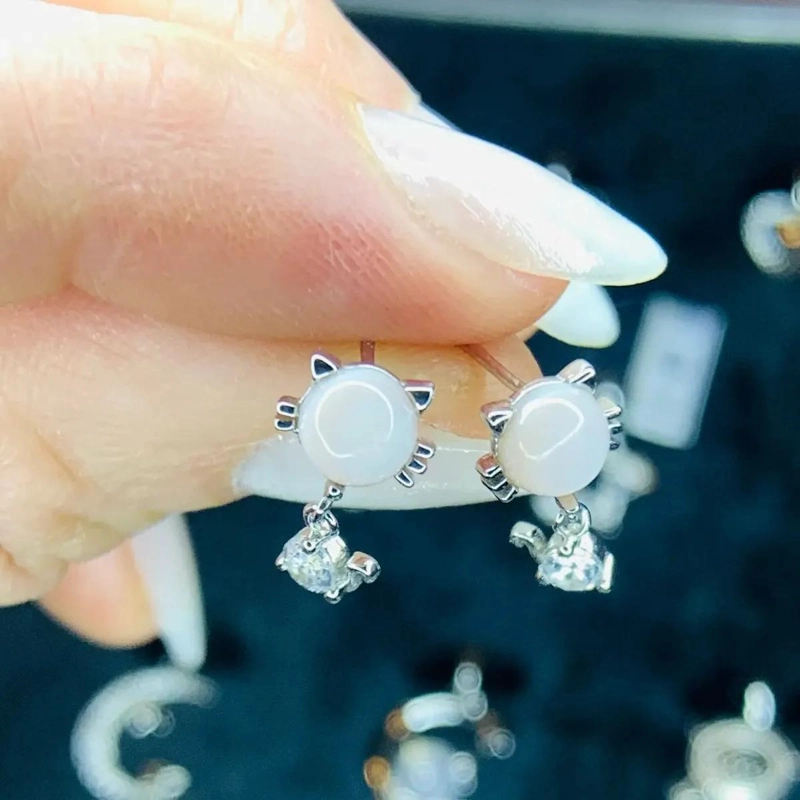 AROS COLGANTES DE GATITO EN PLATA 925 CON DETALLES ELEGANTES - 4