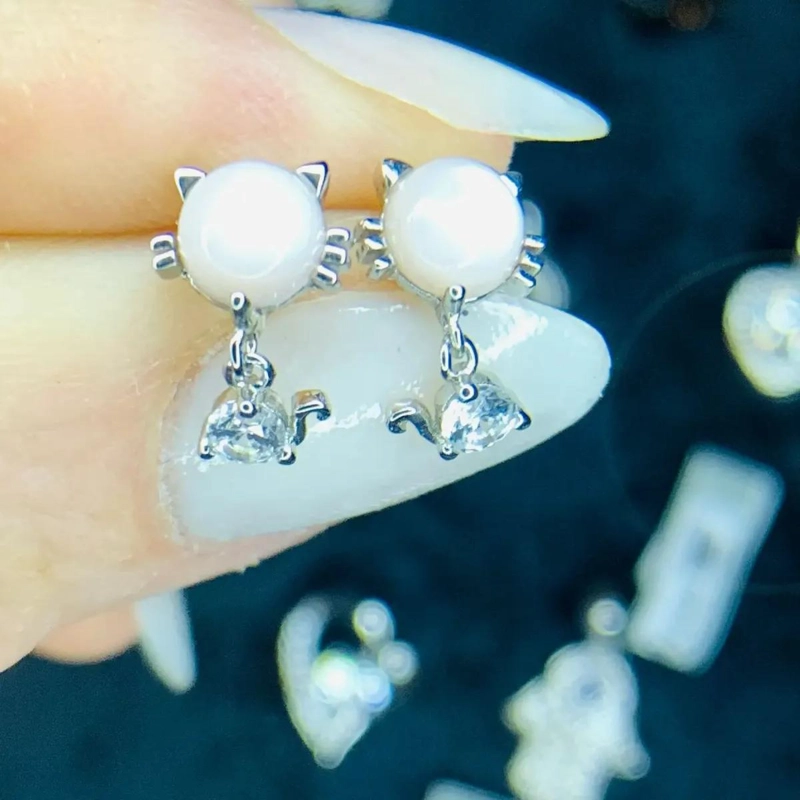 AROS COLGANTES DE GATITO EN PLATA 925 CON DETALLES ELEGANTES - 5