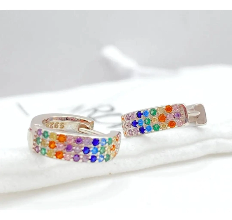 ARGOLLAS DE PLATA 925 CON CIRCONES DE COLORES PARA MUJER - 2