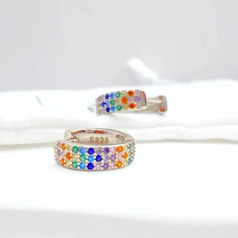 ARGOLLAS DE PLATA 925 CON CIRCONES DE COLORES PARA MUJER - 3