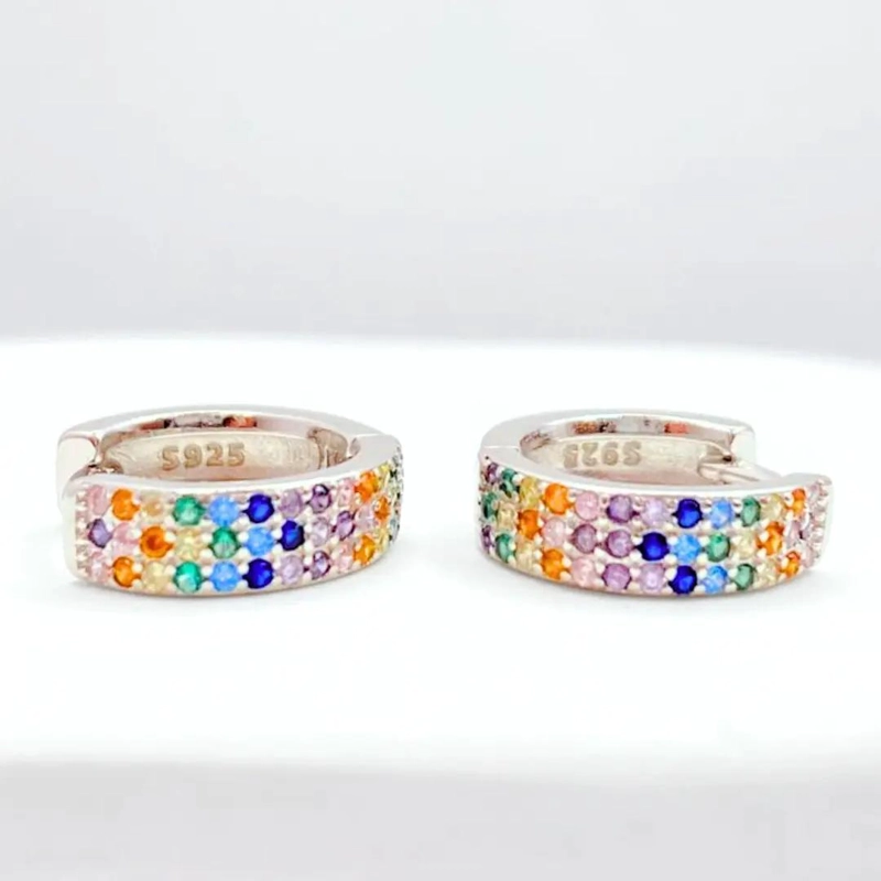 ARGOLLAS DE PLATA 925 CON CIRCONES DE COLORES PARA MUJER - 5