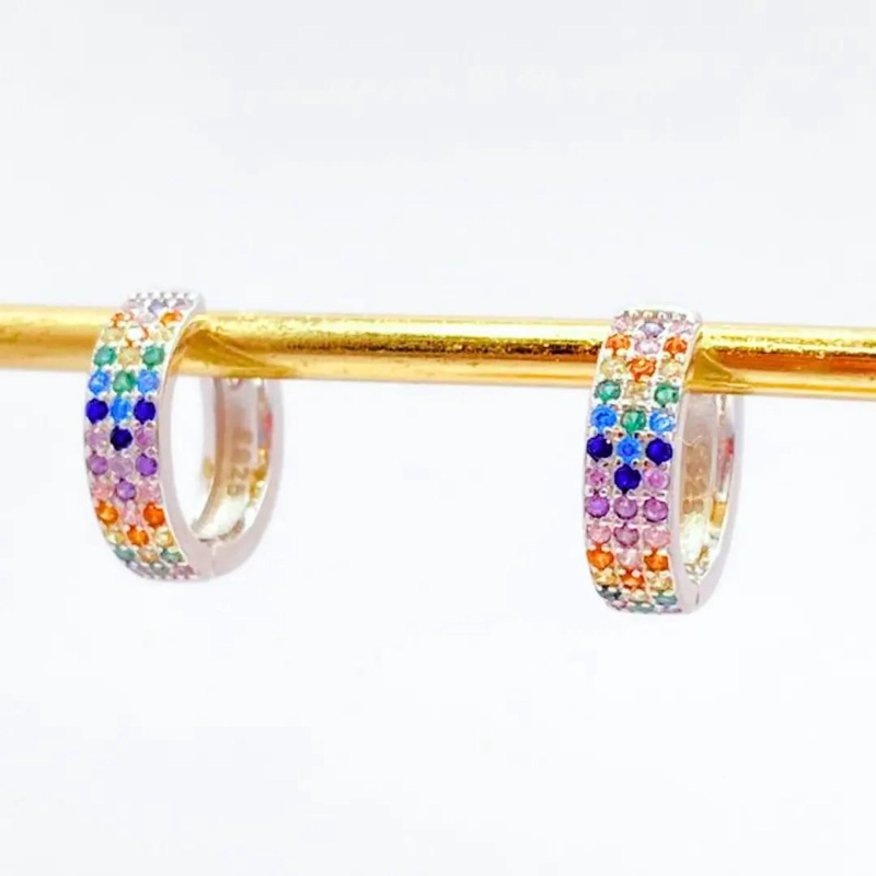 ARGOLLAS DE PLATA 925 CON CIRCONES DE COLORES PARA MUJER - 6