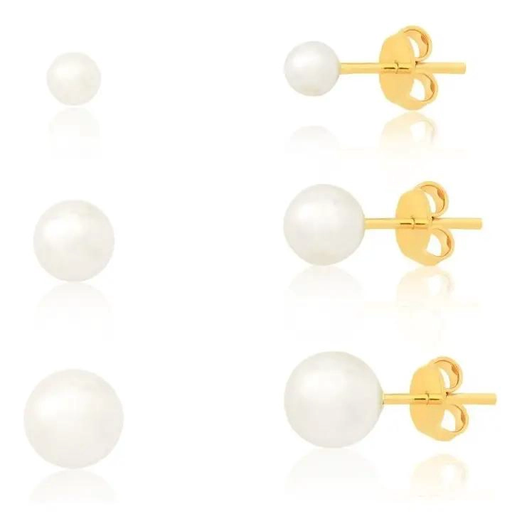 PACK DE 3 AROS BAÑADOS EN ORO CON PERLAS ELEGANTES - 1