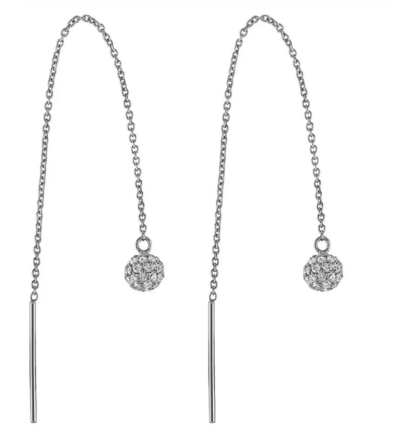 PENDIENTES LARGOS DE CADENA CON ESFERA EN PLATA 925 - 1