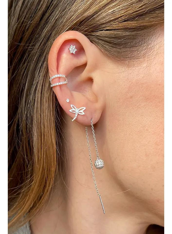 PENDIENTES LARGOS DE CADENA CON ESFERA EN PLATA 925 - 3