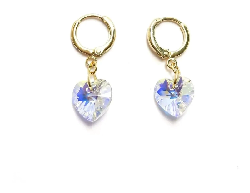 AROS CORAZON DE CRISTAL AUSTRIACO ENCHAPADO EN ORO 18K - 1