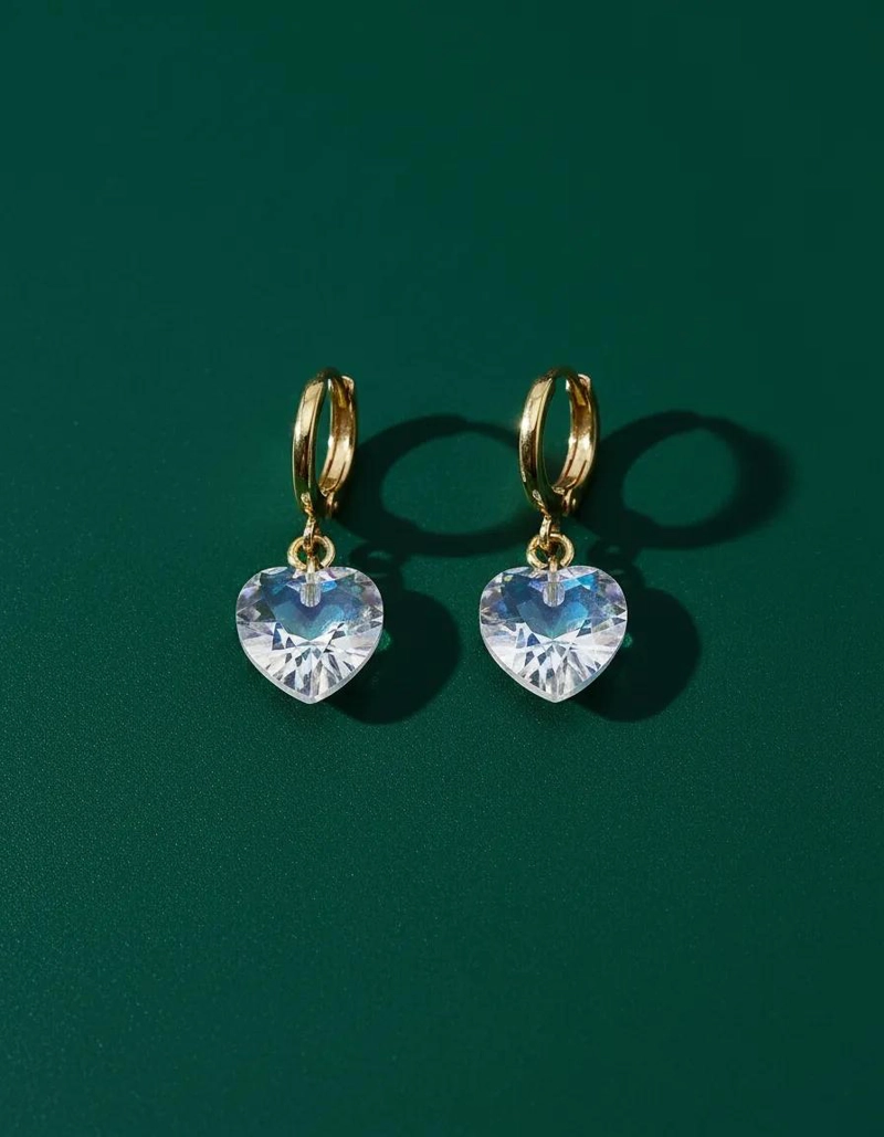AROS CORAZON DE CRISTAL AUSTRIACO ENCHAPADO EN ORO 18K - 3