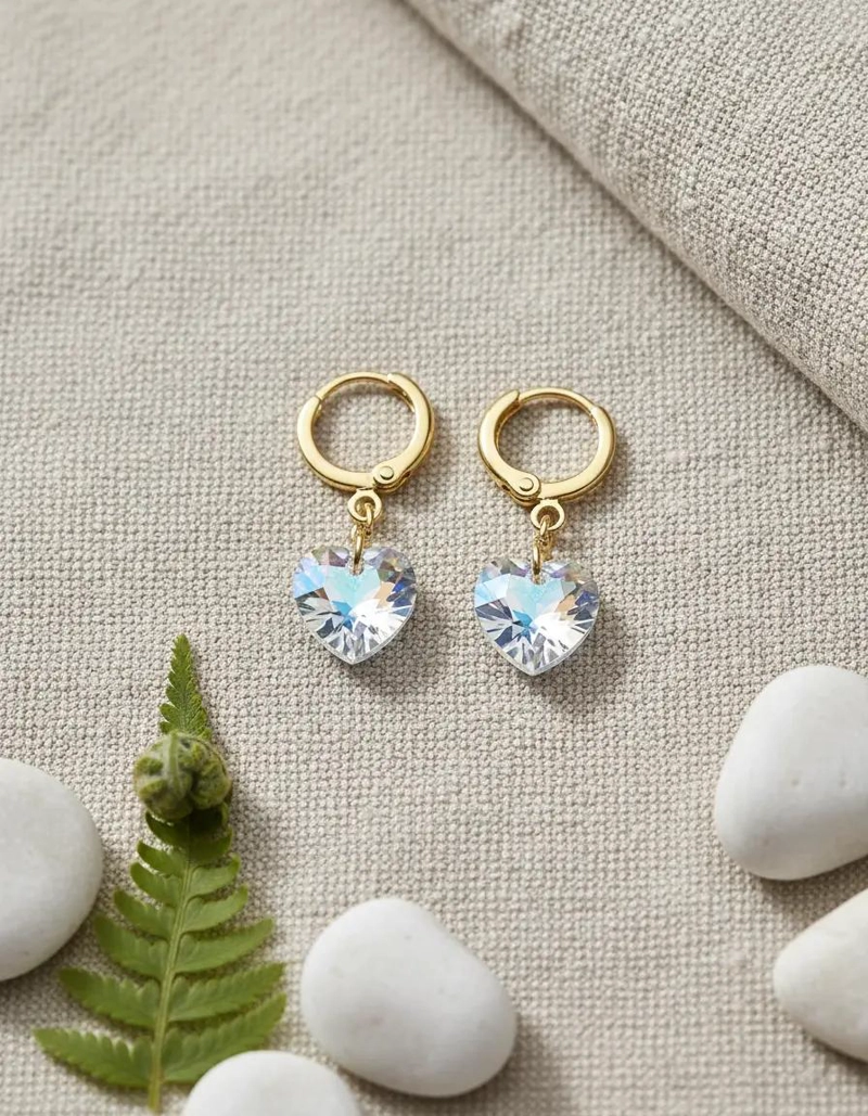 AROS CORAZON DE CRISTAL AUSTRIACO ENCHAPADO EN ORO 18K - 4