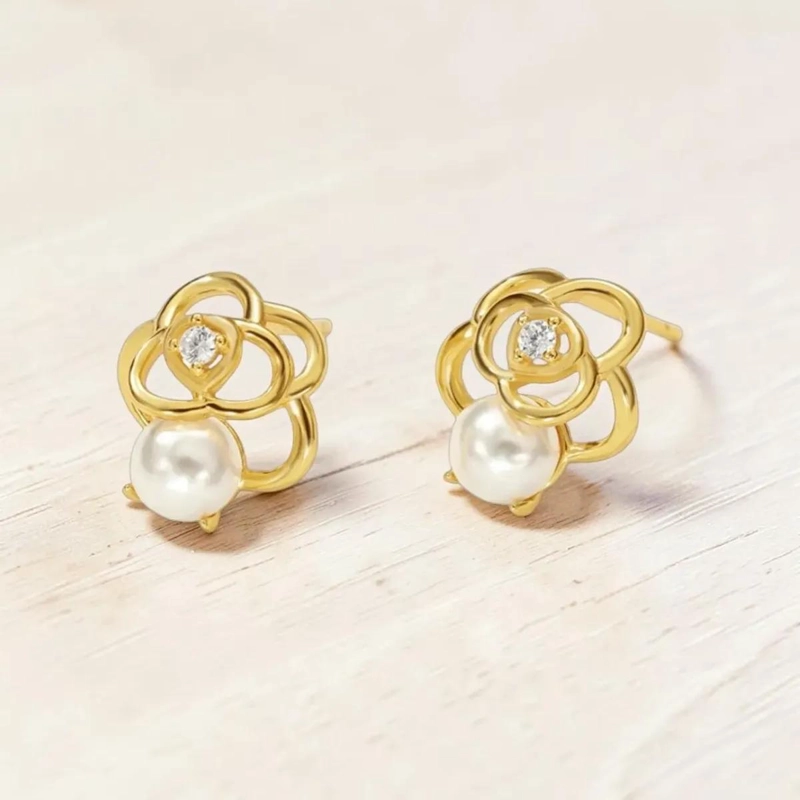 AROS DE PLATA 925 CON BAÑO DE ORO Y PERLA BLANCA - 1