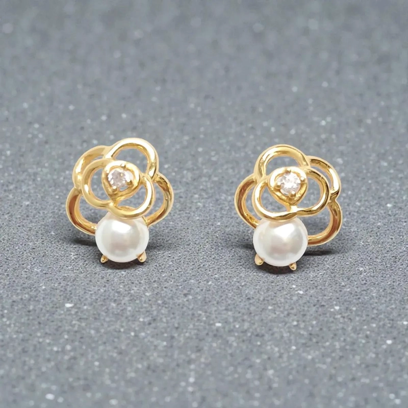 AROS DE PLATA 925 CON BAÑO DE ORO Y PERLA BLANCA - 3