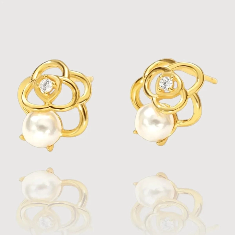 AROS DE PLATA 925 CON BAÑO DE ORO Y PERLA BLANCA - 4