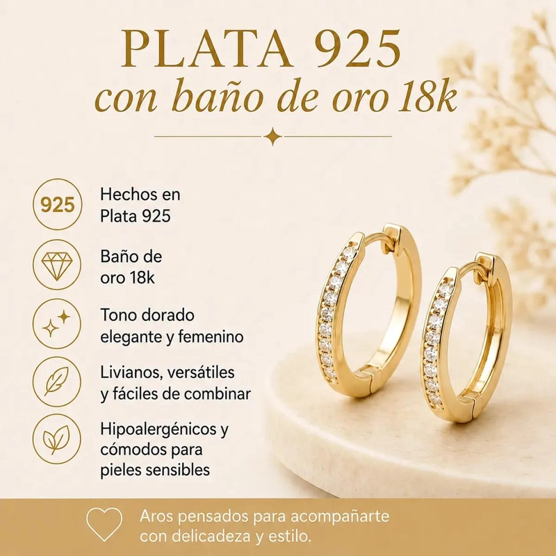 AROS DE PLATA 925 CON BAÑO DE ORO Y PERLA BLANCA - 6