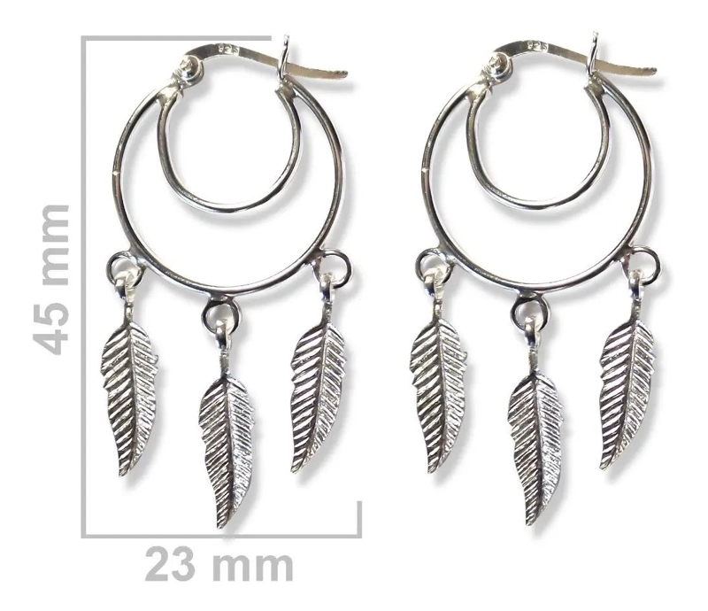AROS DE PLATA FINA 925 CON DISEÑO DE LUNA Y PLUMAS - 2