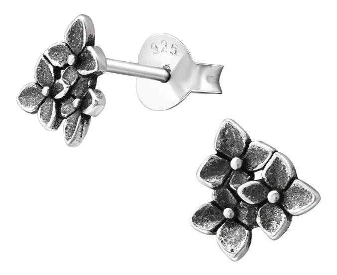 AROS DE FLORES NEGRAS EN PLATA 925 HIPOALERGE NICOS ELEGANTES - 1