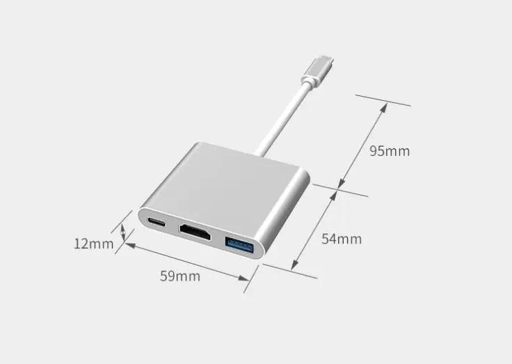CABLE CONVERTIDOR HUB USB TIPO C 3 EN 1 HDMI PARA CONEXIONES RAPIDAS - 3