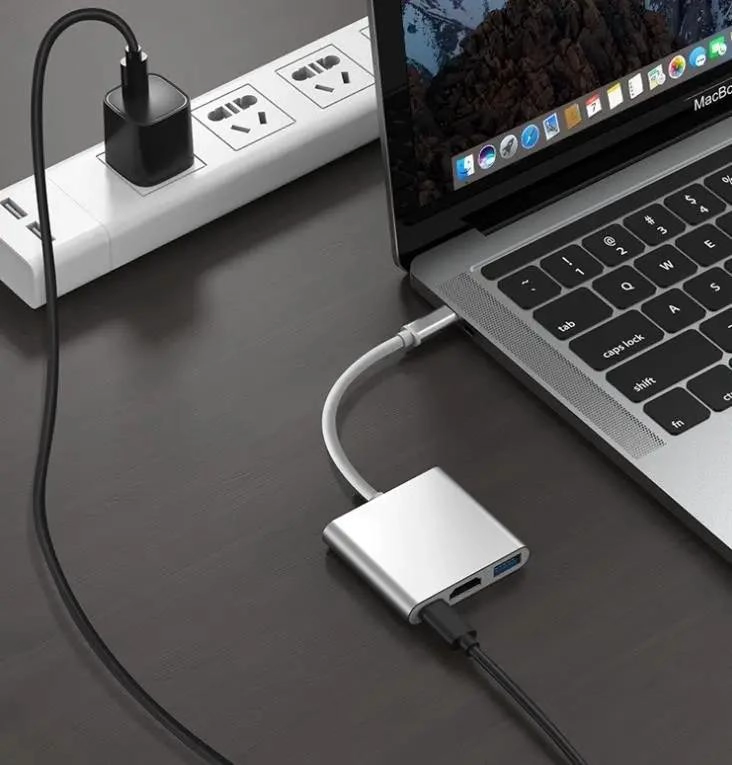 CABLE CONVERTIDOR HUB USB TIPO C 3 EN 1 HDMI PARA CONEXIONES RAPIDAS - 6