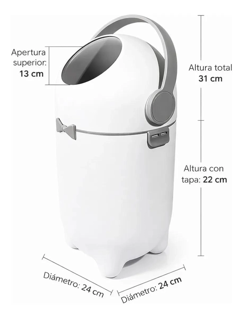 BASURERO HERME TICO PARA PAÑALES BLANCO 10L SIN REPUESTOS - 6