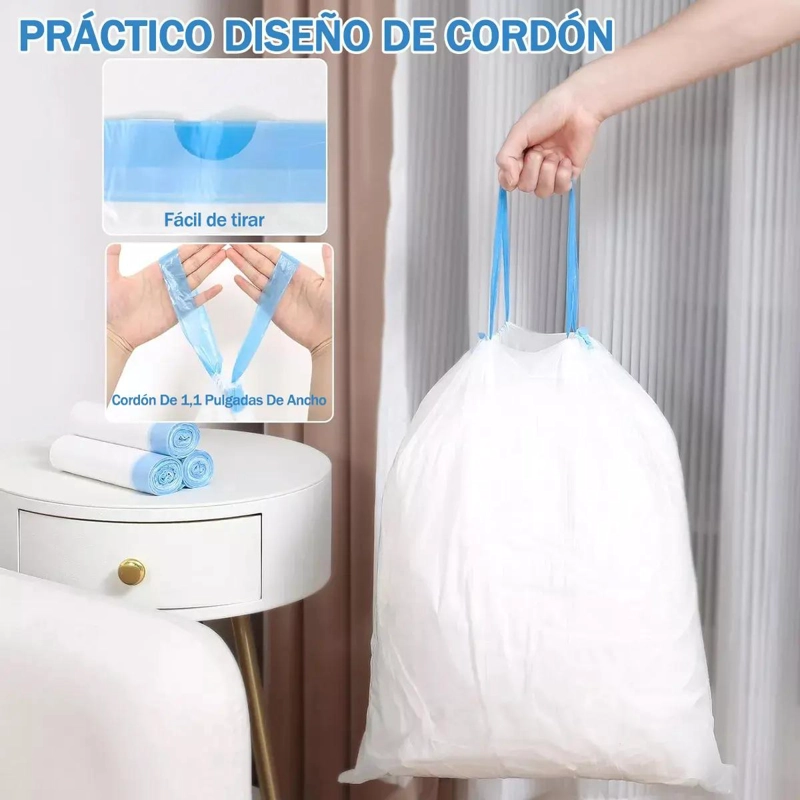 BOLSAS BIODEGRADABLES CON CORDON 50X55 CM PARA BASURA - 4