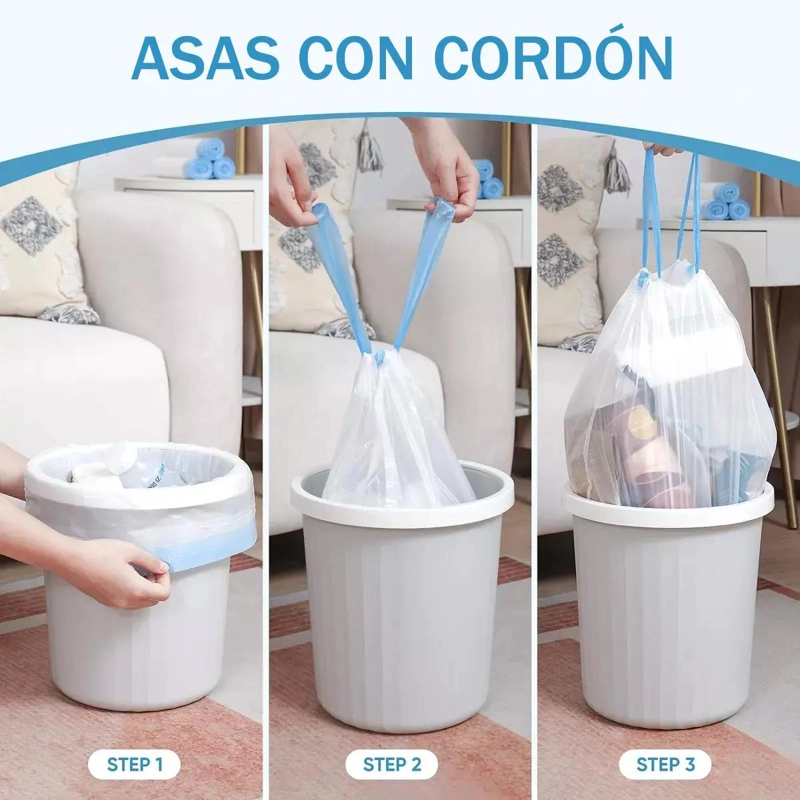 BOLSAS BIODEGRADABLES CON CORDON 50X55 CM PARA BASURA - 5