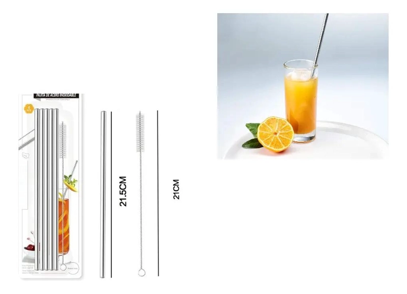 SET DE 20 PAJITAS DE ACERO INOXIDABLE CON 4 CEPILLOS - 2