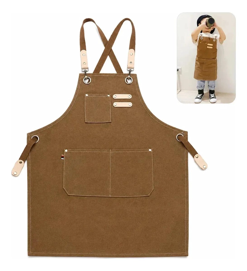 DELANTAL INFANTIL MARRON PARA COCINAR Y PINTAR - 1