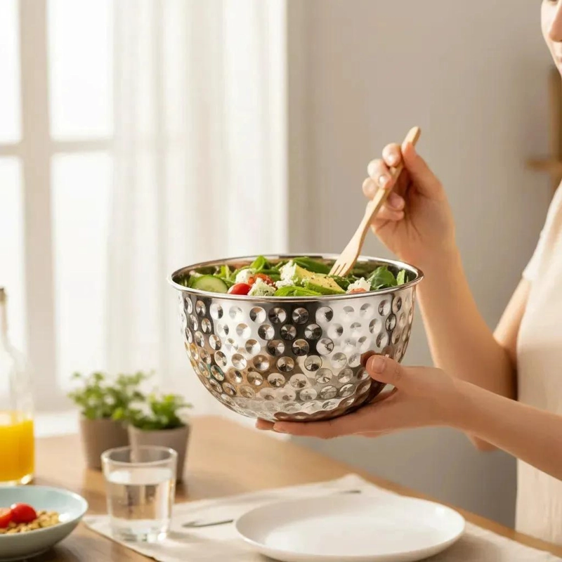 BOWL DE ACERO INOXIDABLE MARTILLADO 27X17 CM PARA COCINA - 2