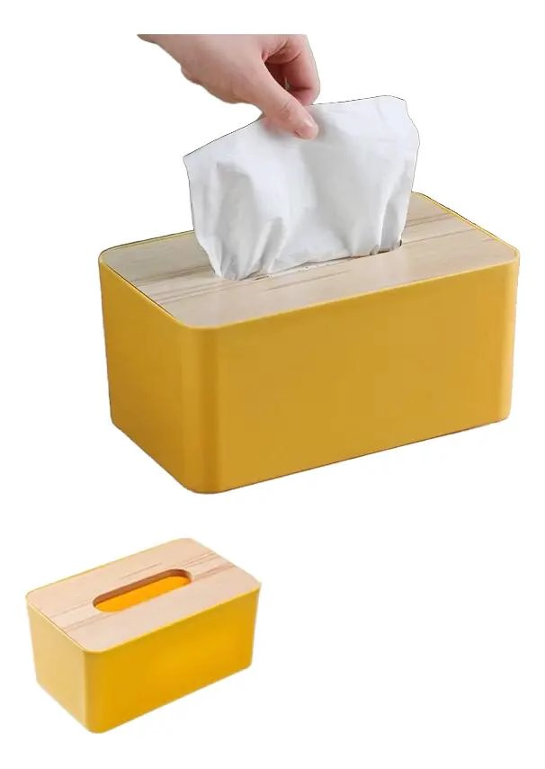 DISPENSADOR DE PAÑUELOS CON TAPA DE MADERA Y DISEÑO ELEGANTE - 1