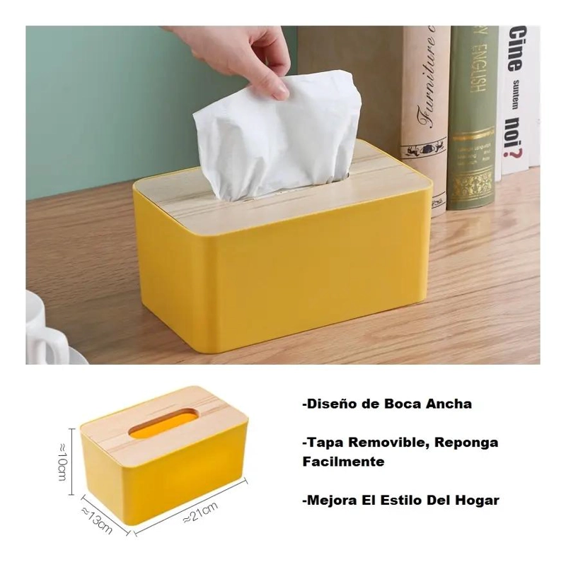 DISPENSADOR DE PAÑUELOS CON TAPA DE MADERA Y DISEÑO ELEGANTE - 2