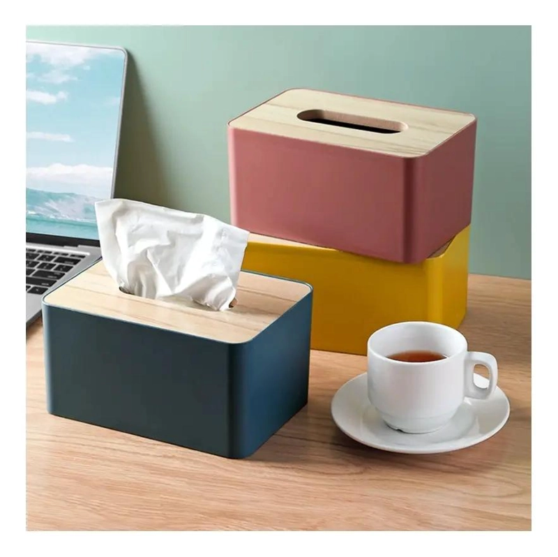 DISPENSADOR DE PAÑUELOS CON TAPA DE MADERA Y DISEÑO ELEGANTE - 3