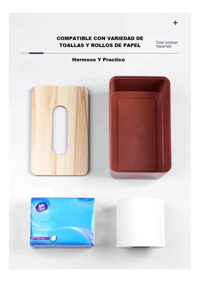 DISPENSADOR DE PAÑUELOS CON TAPA DE MADERA Y DISEÑO ELEGANTE - 4