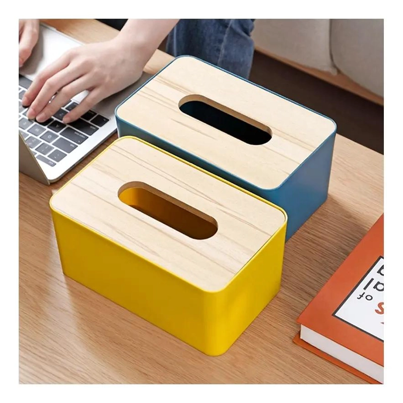 DISPENSADOR DE PAÑUELOS CON TAPA DE MADERA Y DISEÑO ELEGANTE - 5