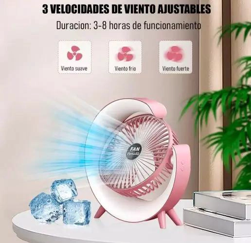 VENTILADOR DE MESA USB RECARGABLE CON LUCES LED Y 3 VELOCIDADES - 1