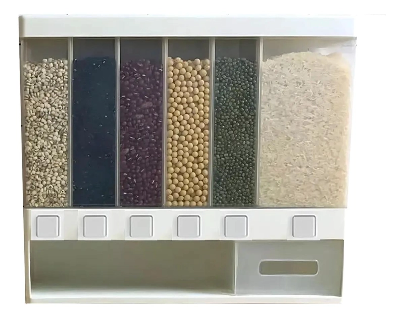 DISPENSADOR DE ALIMENTOS SECOS 6 COMPARTIMENTOS COLOR BLANCO - 1