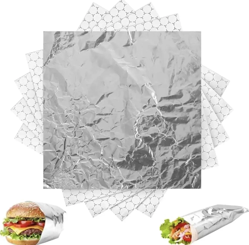 PAPEL ALUMINIO ANTIGRASA PARA HAMBURGUESAS 35X35 CM IDEAL PARA COMIDAS - 4