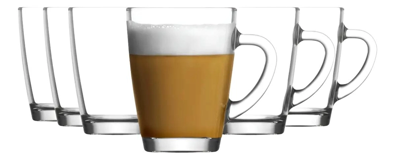 SET DE 6 TAZAS DE VIDRIO TRANSPARENTE PARA CAFE  Y TE  310ML - 1