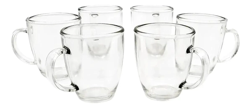 SET DE 6 TAZAS DE VIDRIO TRANSPARENTE PARA CAFE  Y TE  310ML - 10